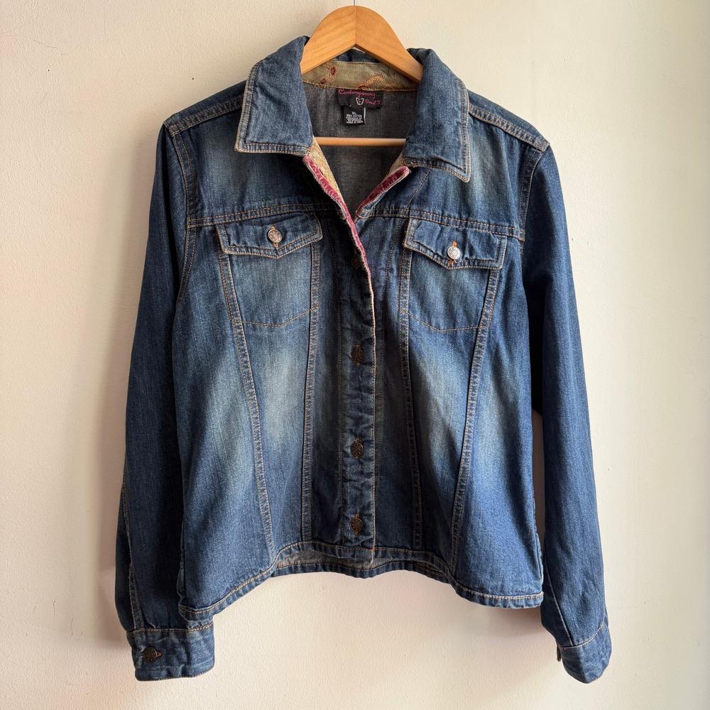 Y2K Jean Jacket Embroidered Collar Contemporary by‎ Daniel X Blue XL Denim